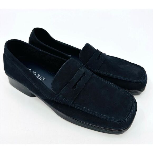 AEROSOLES Black Suede Loafers Flats Shoes Square Toe Womens Size 6 Med NWOT - Picture 1 of 9